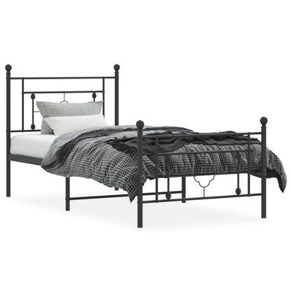 Estrutura de cama com cabeceira e pés 90x190 cm metal preto