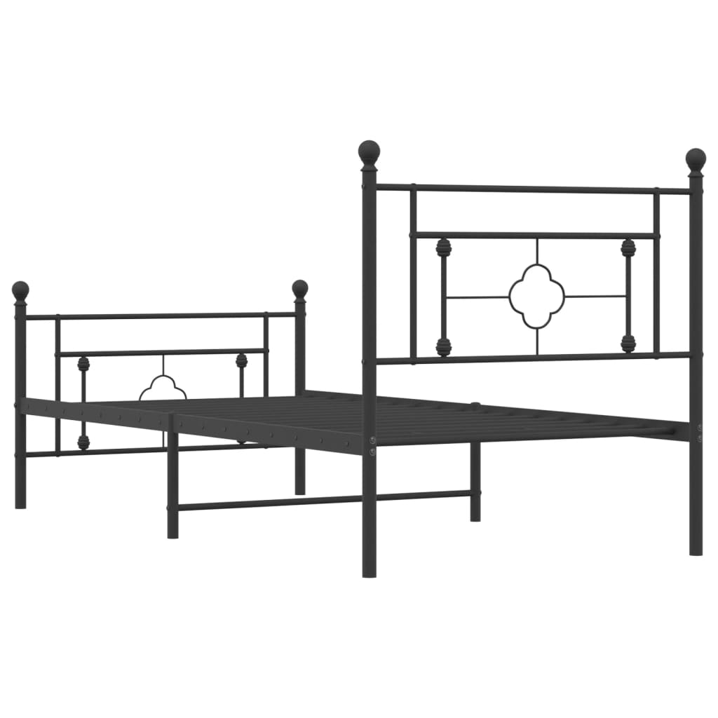 Estrutura de cama com cabeceira e pés 90x190 cm metal preto