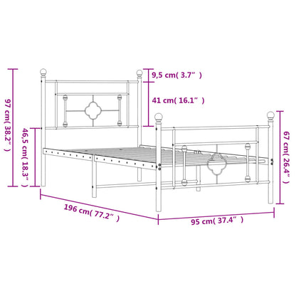 Estrutura de cama com cabeceira e pés 90x190 cm metal preto