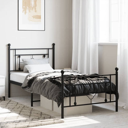 Estrutura de cama com cabeceira e pés 90x190 cm metal preto