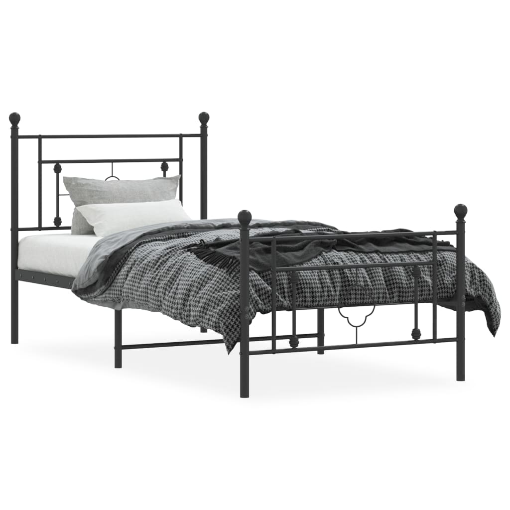 Estrutura de cama com cabeceira e pés 90x200 cm metal preto