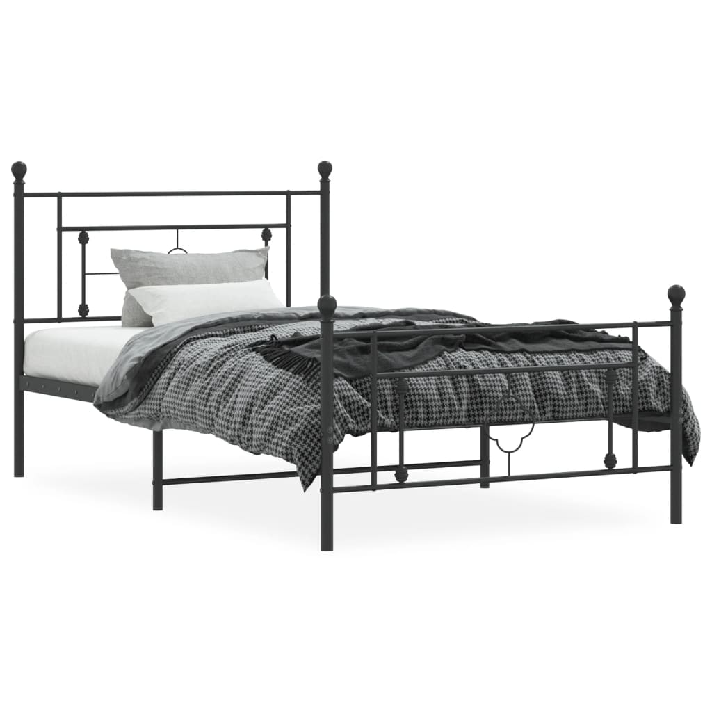 Estrutura de cama com cabeceira e pés 107x203 cm metal preto