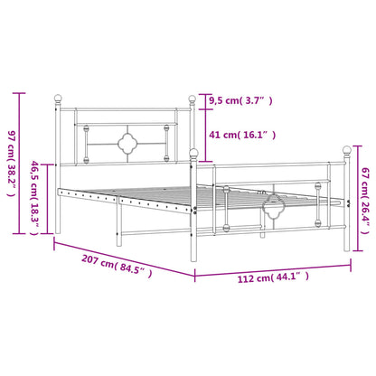 Estrutura de cama com cabeceira e pés 107x203 cm metal preto