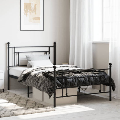 Estrutura de cama com cabeceira e pés 107x203 cm metal preto