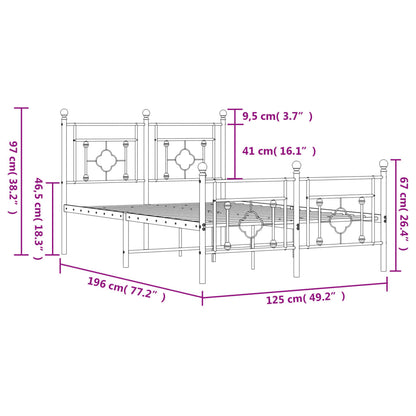 Estrutura de cama com cabeceira e pés 120x190 cm metal preto