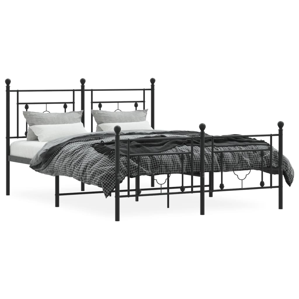 Estrutura de cama com cabeceira e pés 135x190 cm metal preto