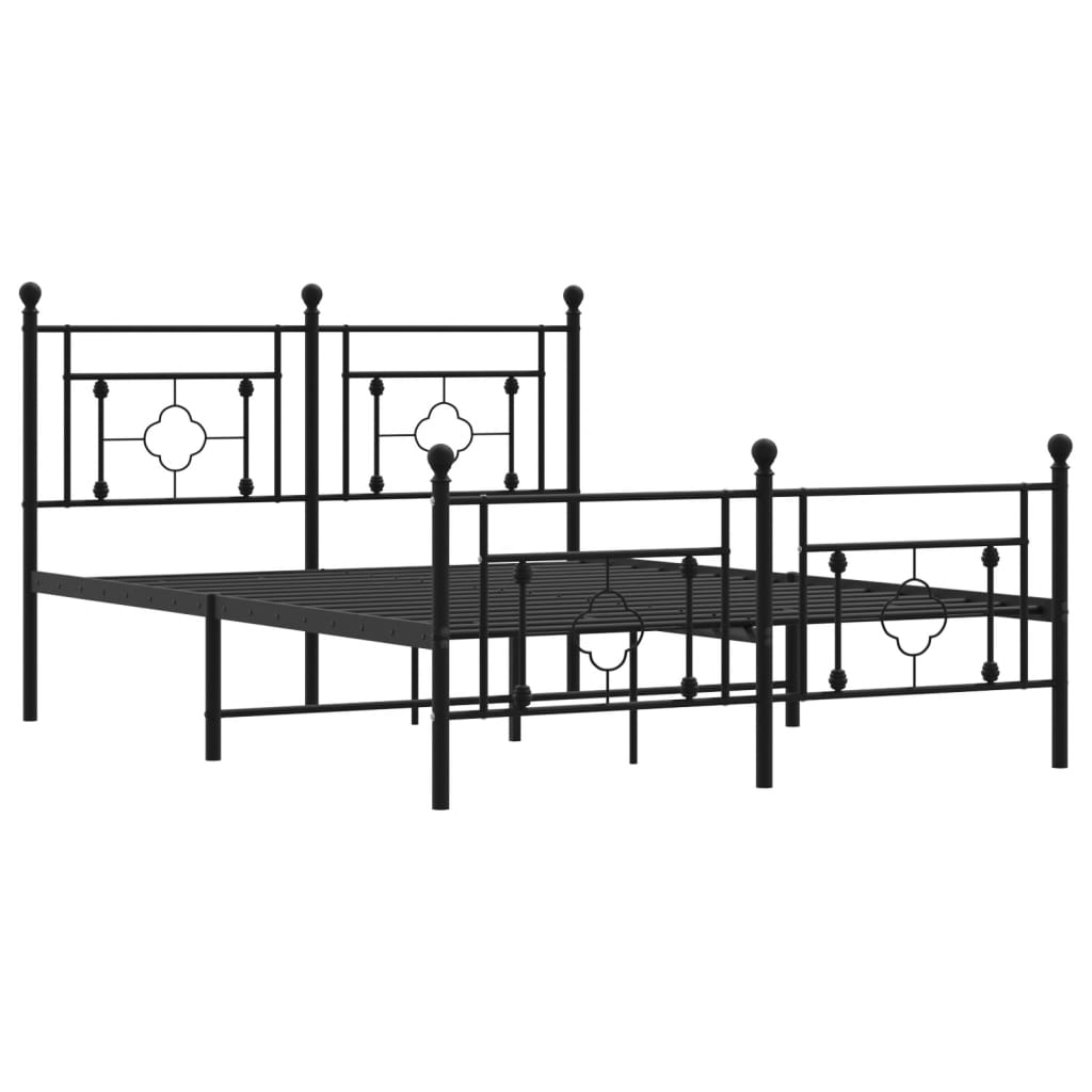 Estrutura de cama com cabeceira e pés 135x190 cm metal preto