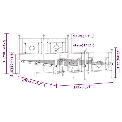 Estrutura de cama com cabeceira e pés 135x190 cm metal preto