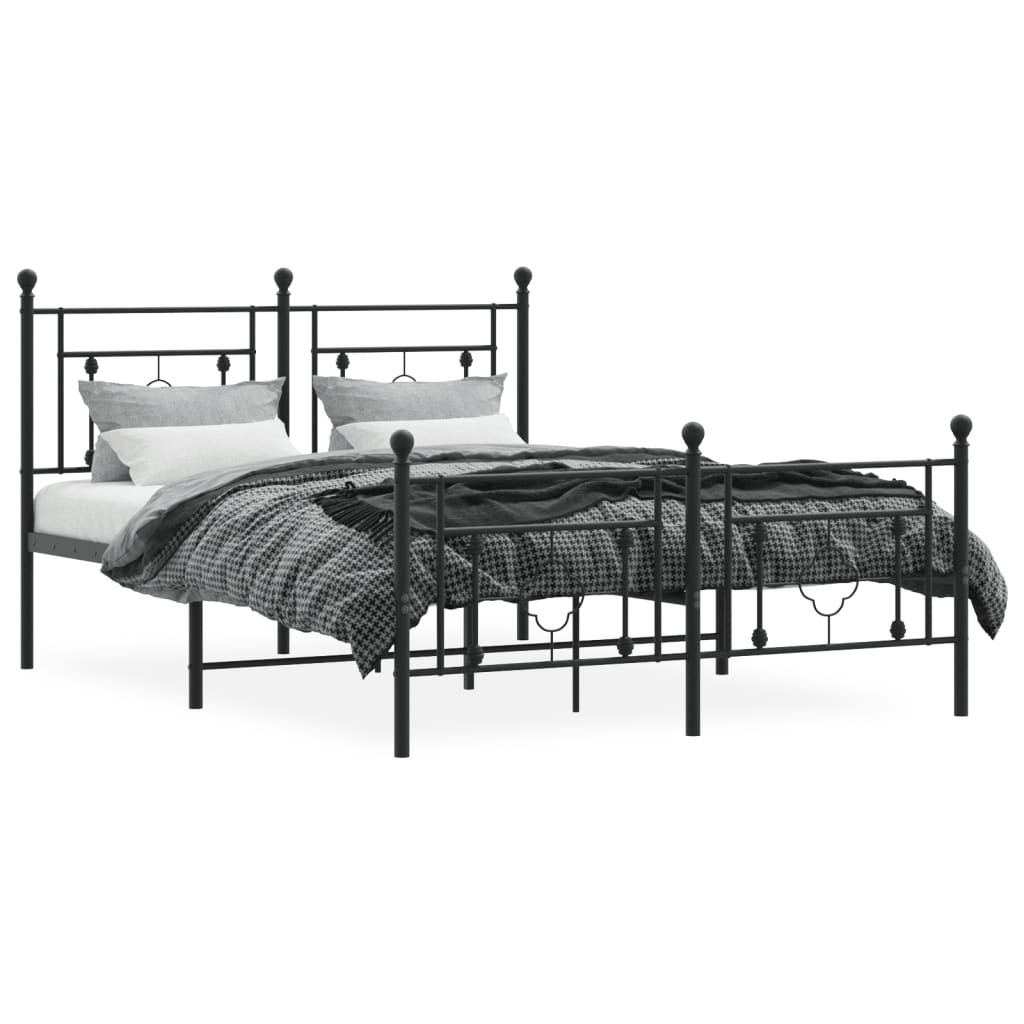 Estrutura de cama com cabeceira e pés 140x190 cm metal preto