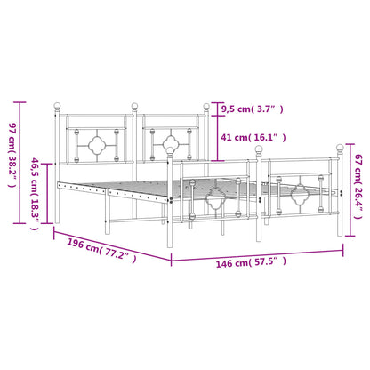 Estrutura de cama com cabeceira e pés 140x190 cm metal preto