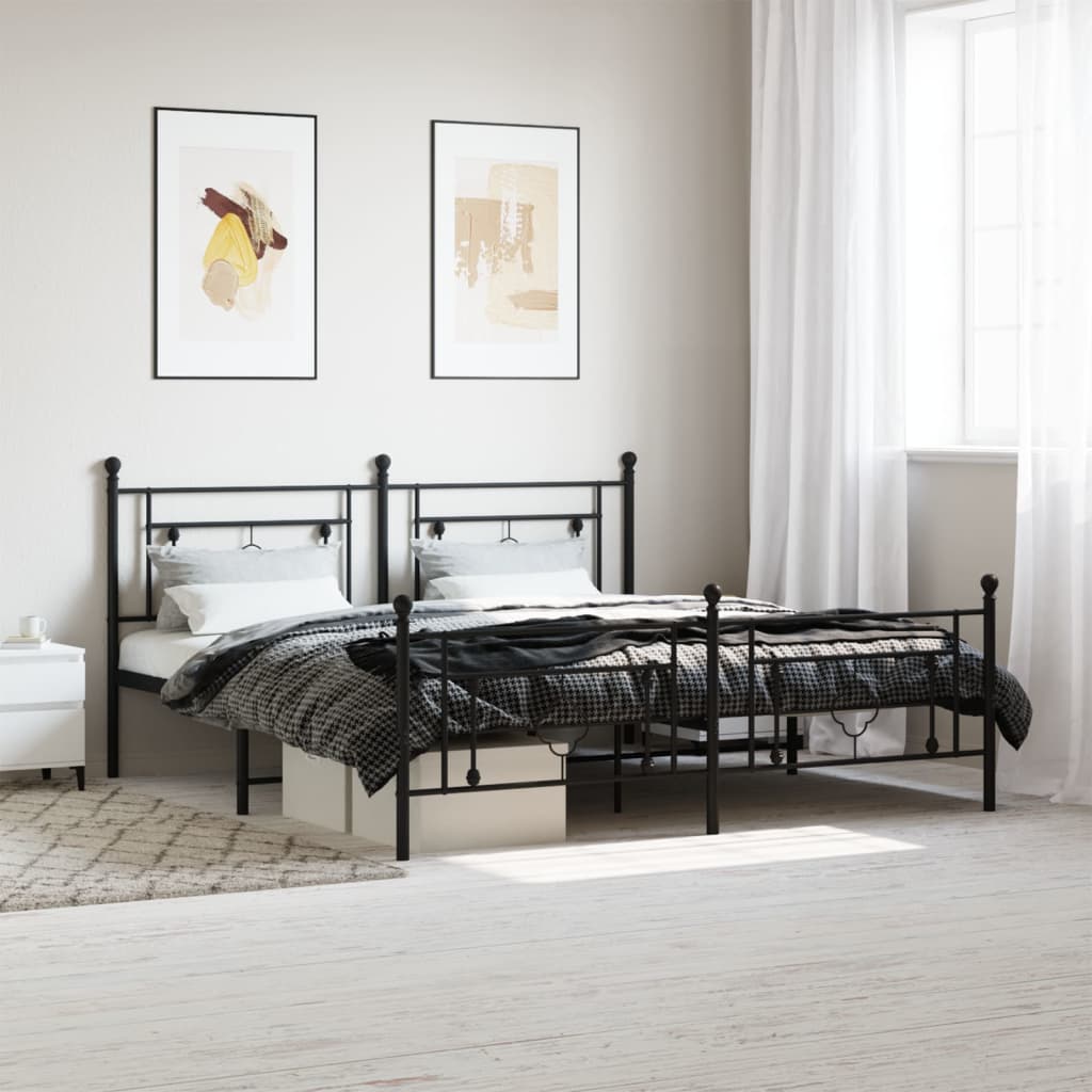 Estrutura de cama com cabeceira e pés 180x200 cm metal preto