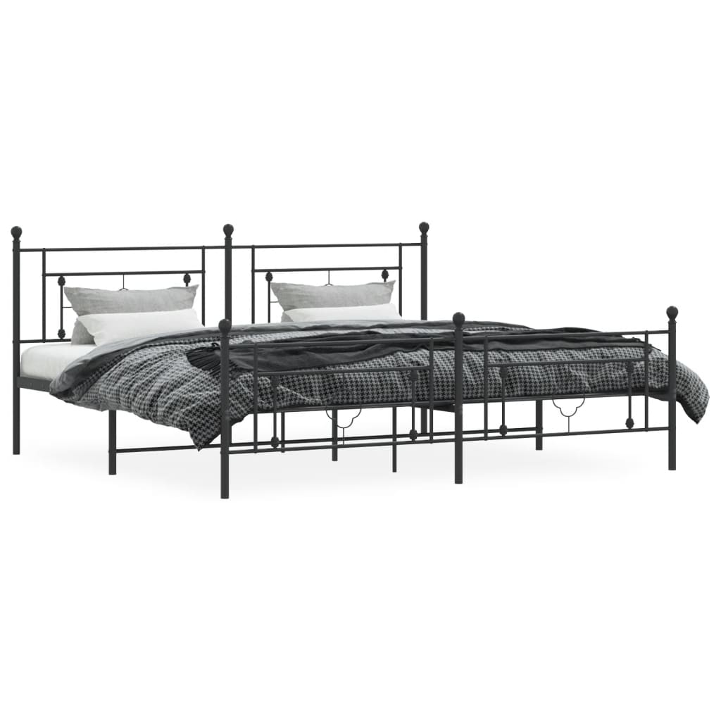 Estrutura de cama com cabeceira e pés 200x200 cm metal preto