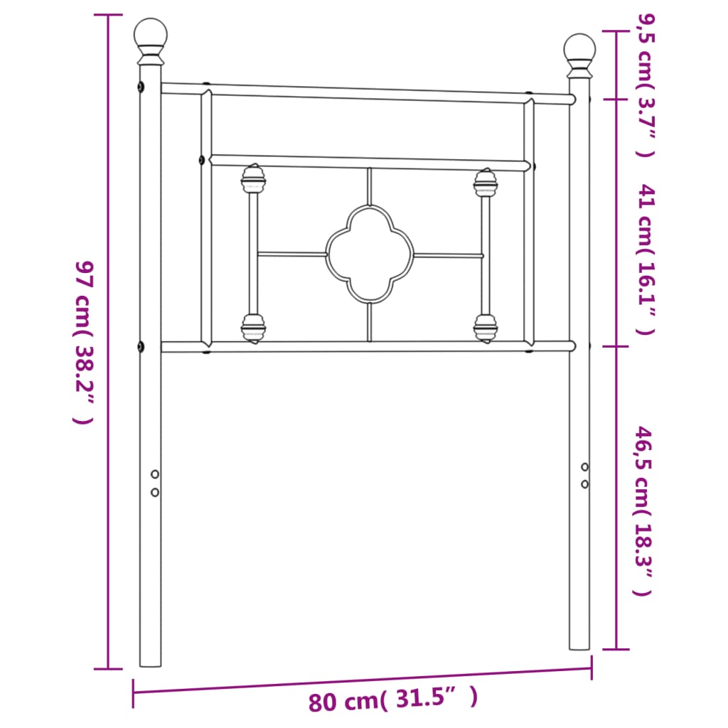 Cabeceira de cama 75 cm metal preto