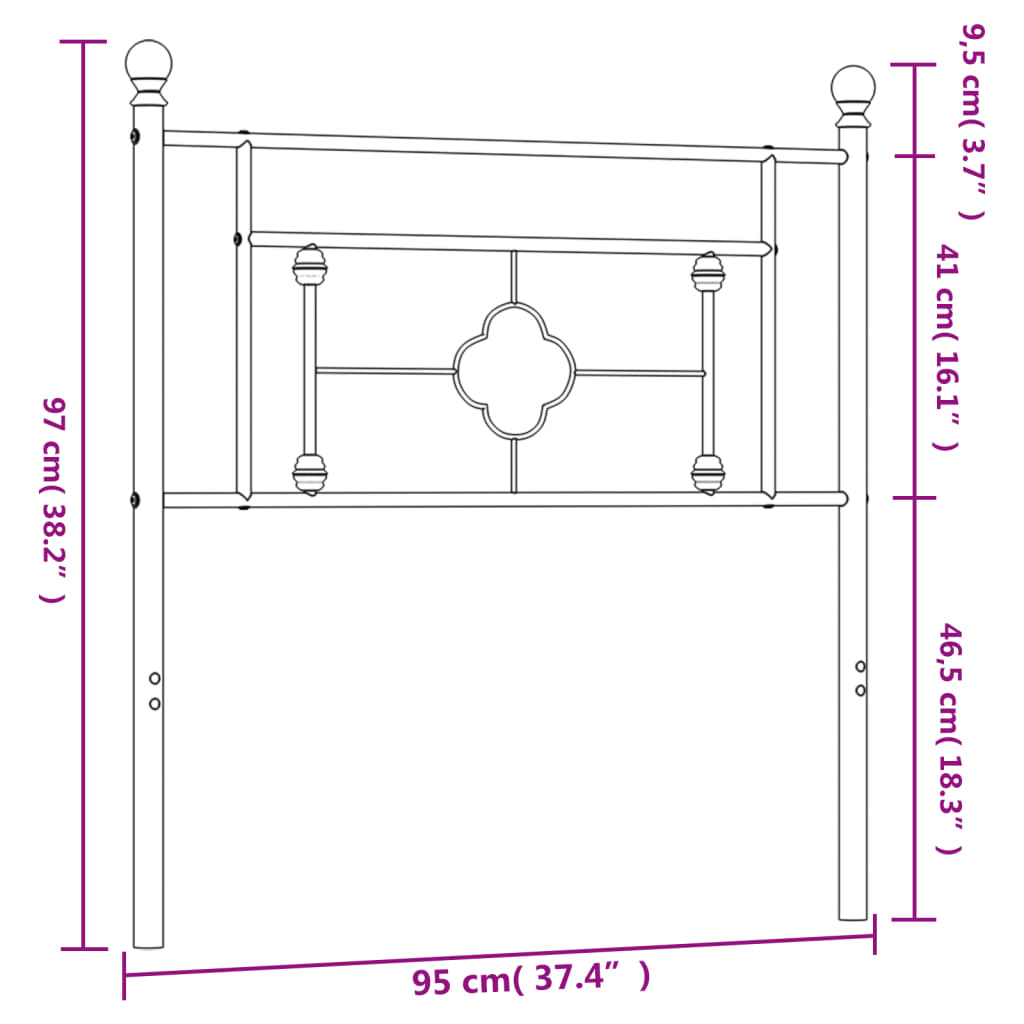 Cabeceira de cama 90 cm metal preto