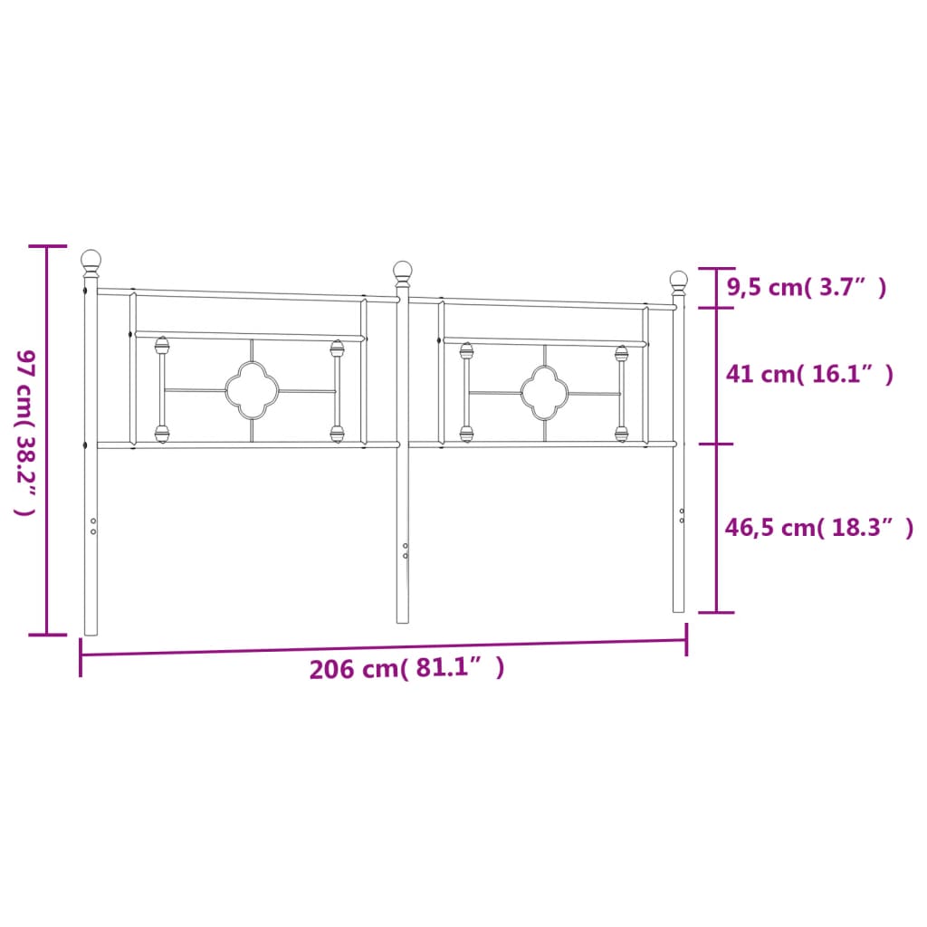 Cabeceira de cama 200 cm metal preto