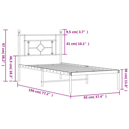 Estrutura de cama com cabeceira 90x190 cm metal branco