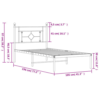 Estrutura de cama com cabeceira 100x190 cm metal branco