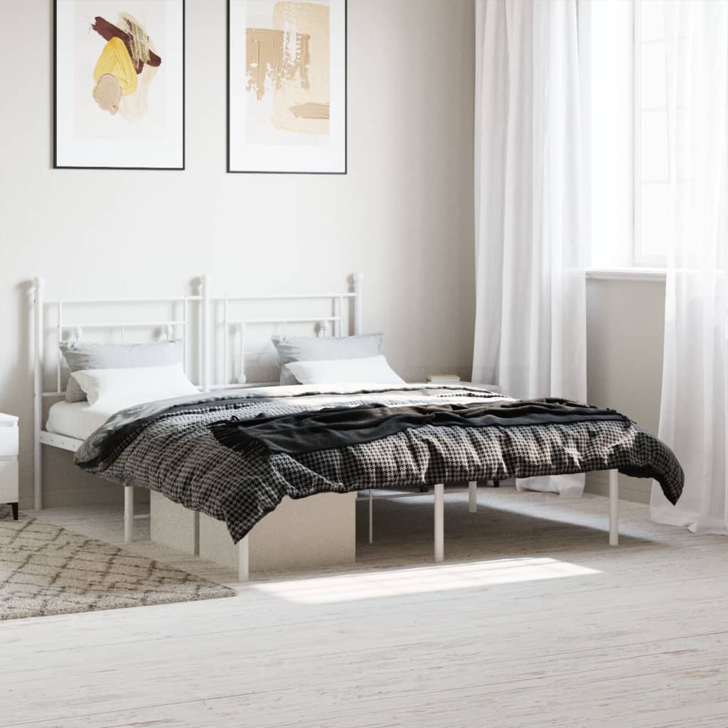 Estrutura de cama com cabeceira 150x200 cm metal branco