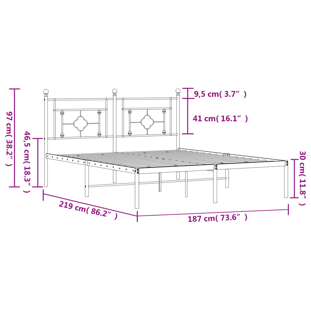 Estrutura de cama com cabeceira 183x213 cm metal branco