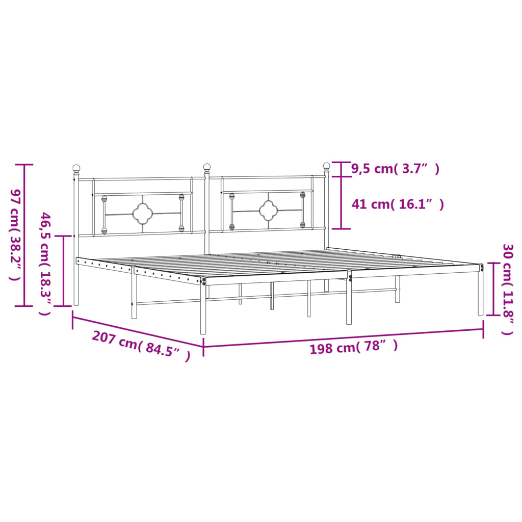 Estrutura de cama com cabeceira 193x203 cm metal branco