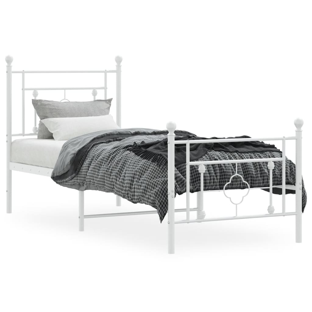 Estrutura de cama com cabeceira e pés 75x190 cm metal branco