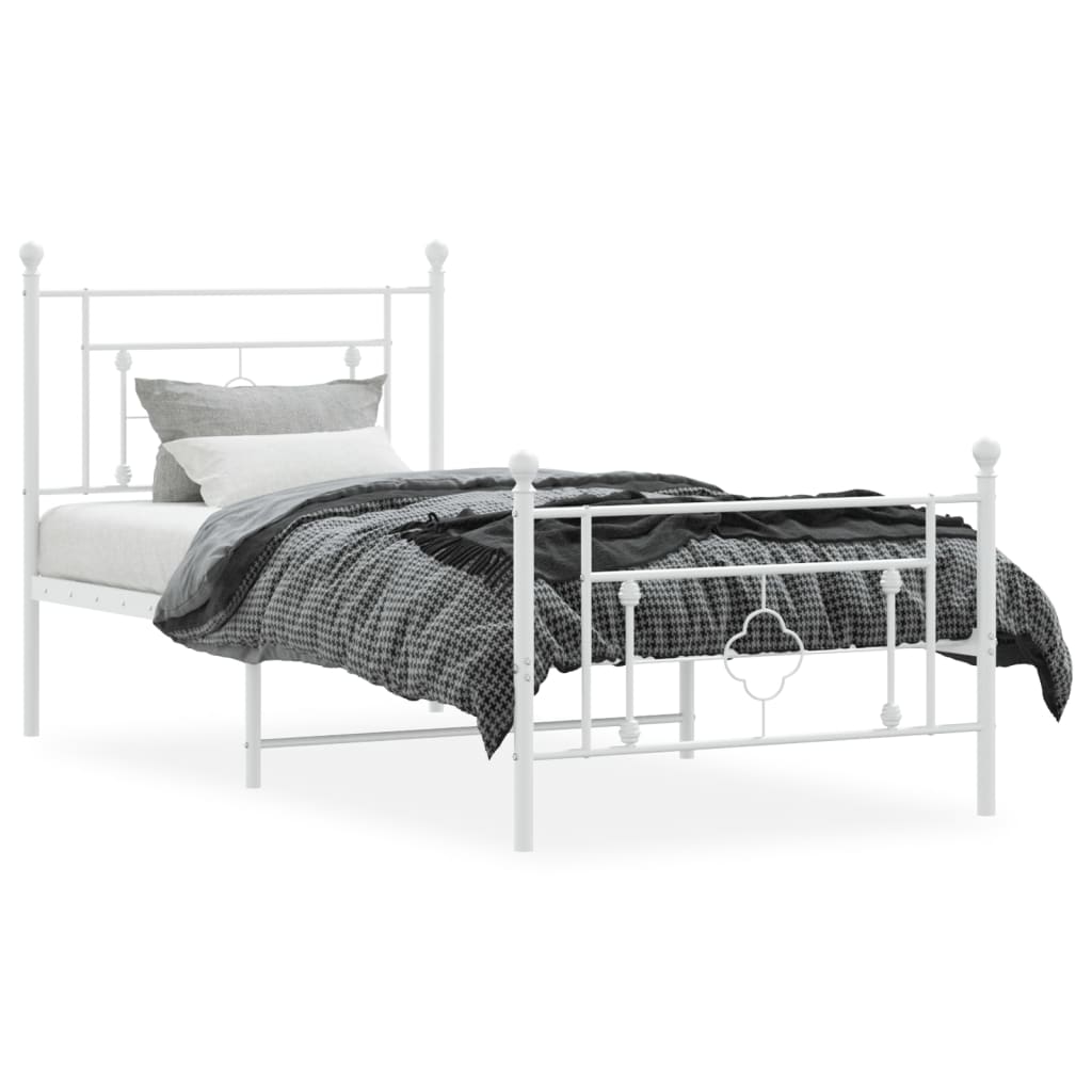 Estrutura de cama com cabeceira e pés 90x190 cm metal branco