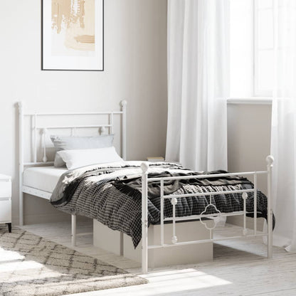 Estrutura de cama com cabeceira e pés 90x190 cm metal branco