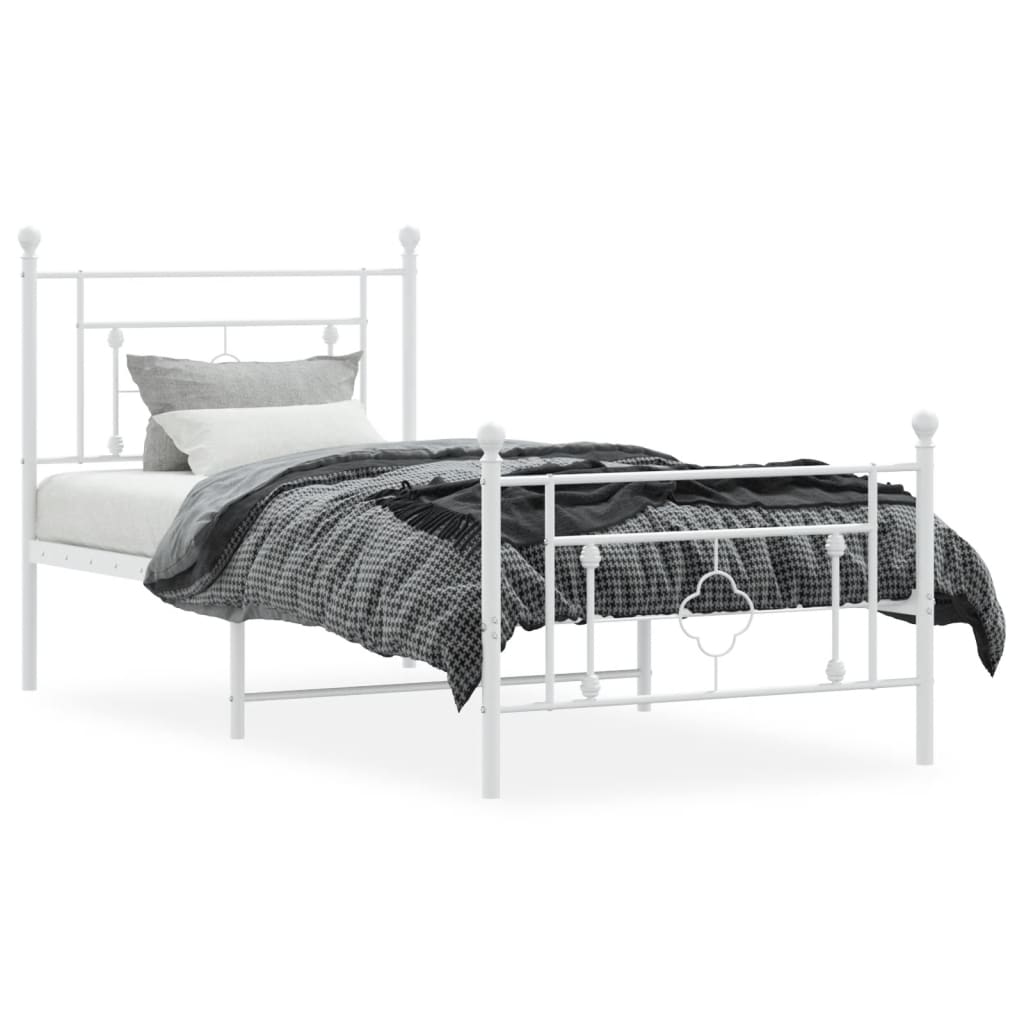 Estrutura de cama com cabeceira e pés 100x190 cm metal branco