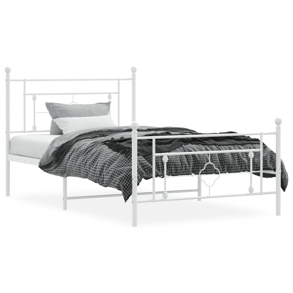 Estrutura de cama com cabeceira e pés 107x203 cm metal branco