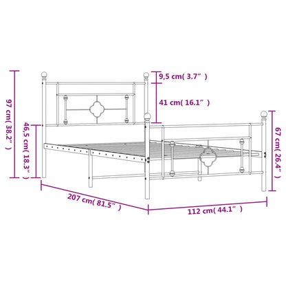 Estrutura de cama com cabeceira e pés 107x203 cm metal branco