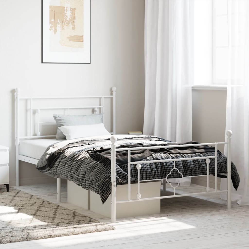 Estrutura de cama com cabeceira e pés 107x203 cm metal branco