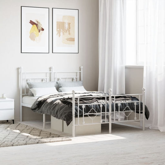 Estrutura de cama com cabeceira e pés 120x190 cm metal branco