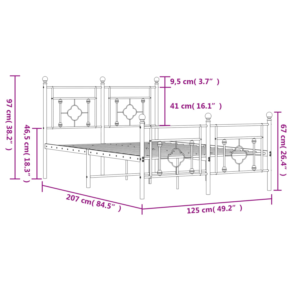 Estrutura de cama com cabeceira e pés 120x200 cm metal branco