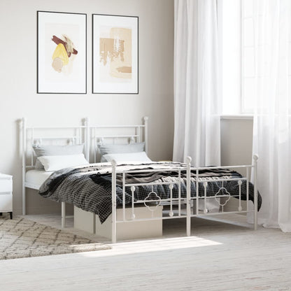 Estrutura de cama com cabeceira e pés 135x190 cm metal branco