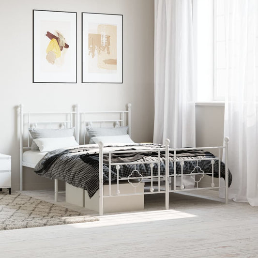 Estrutura de cama com cabeceira e pés 140x190 cm metal branco