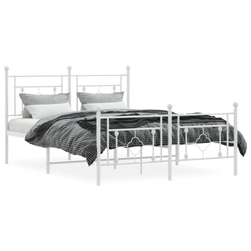 Estrutura de cama com cabeceira e pés 140x200 cm metal branco