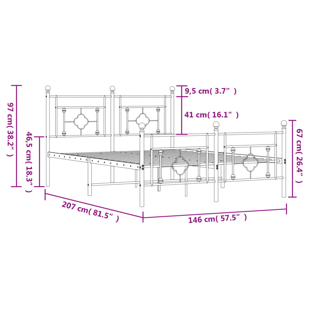 Estrutura de cama com cabeceira e pés 140x200 cm metal branco