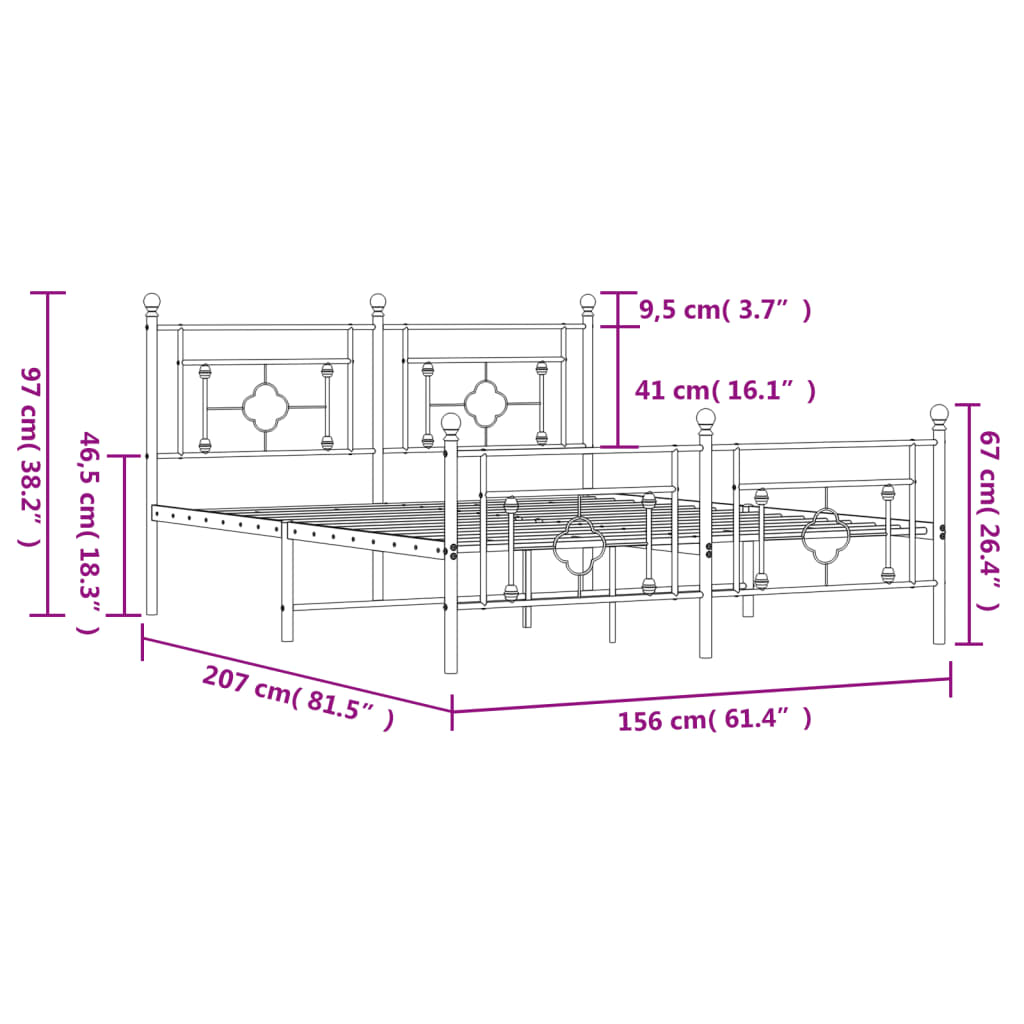 Estrutura de cama com cabeceira e pés 150x200 cm metal branco