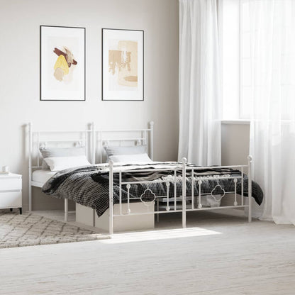 Estrutura de cama com cabeceira e pés 150x200 cm metal branco