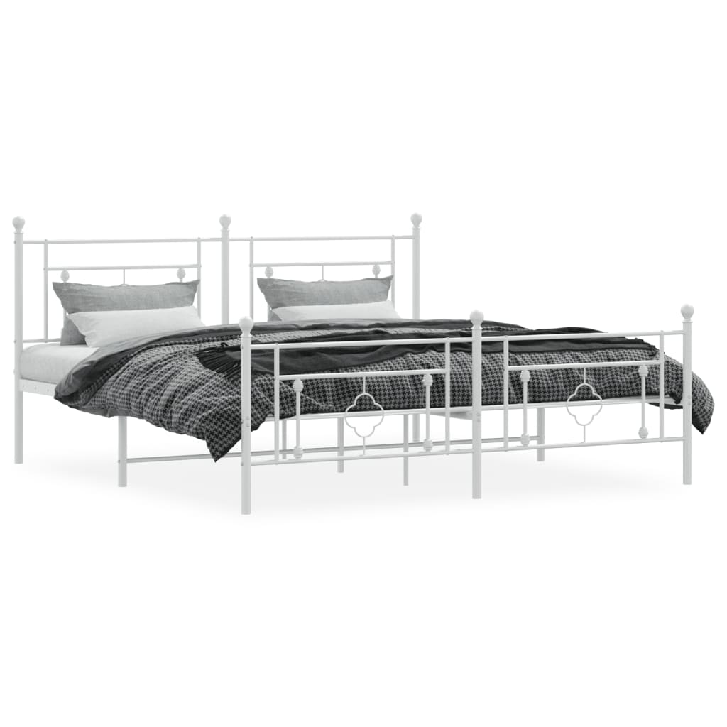 Estrutura de cama com cabeceira e pés 180x200 cm metal branco