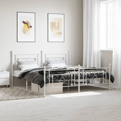 Estrutura de cama com cabeceira e pés 180x200 cm metal branco