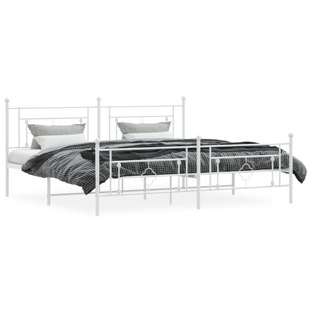 Estrutura de cama com cabeceira e pés 193x203 cm metal branco