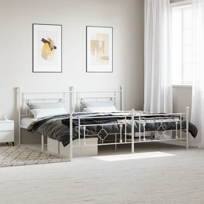 Estrutura de cama com cabeceira e pés 193x203 cm metal branco