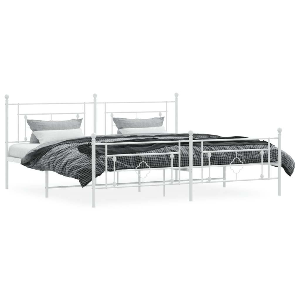 Estrutura de cama com cabeceira e pés 200x200 cm metal branco