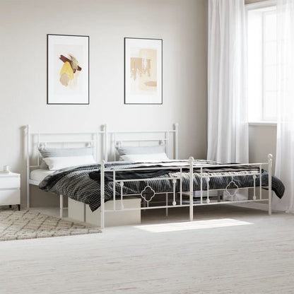 Estrutura de cama com cabeceira e pés 200x200 cm metal branco