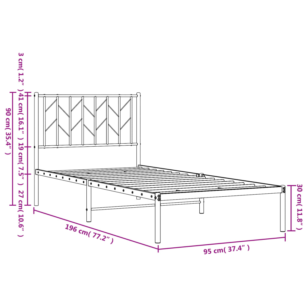 Estrutura de cama com cabeceira 90x190 cm metal preto