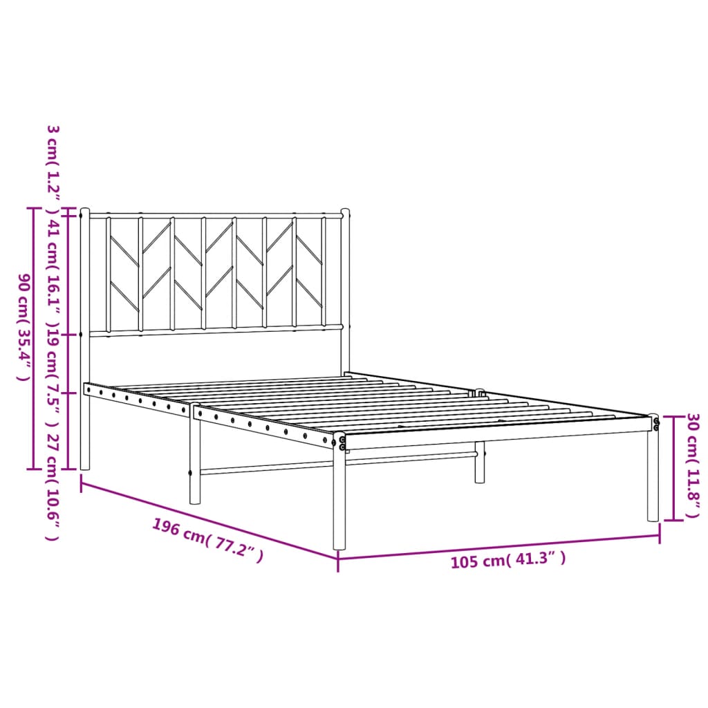 Estrutura de cama com cabeceira 100x190 cm metal preto