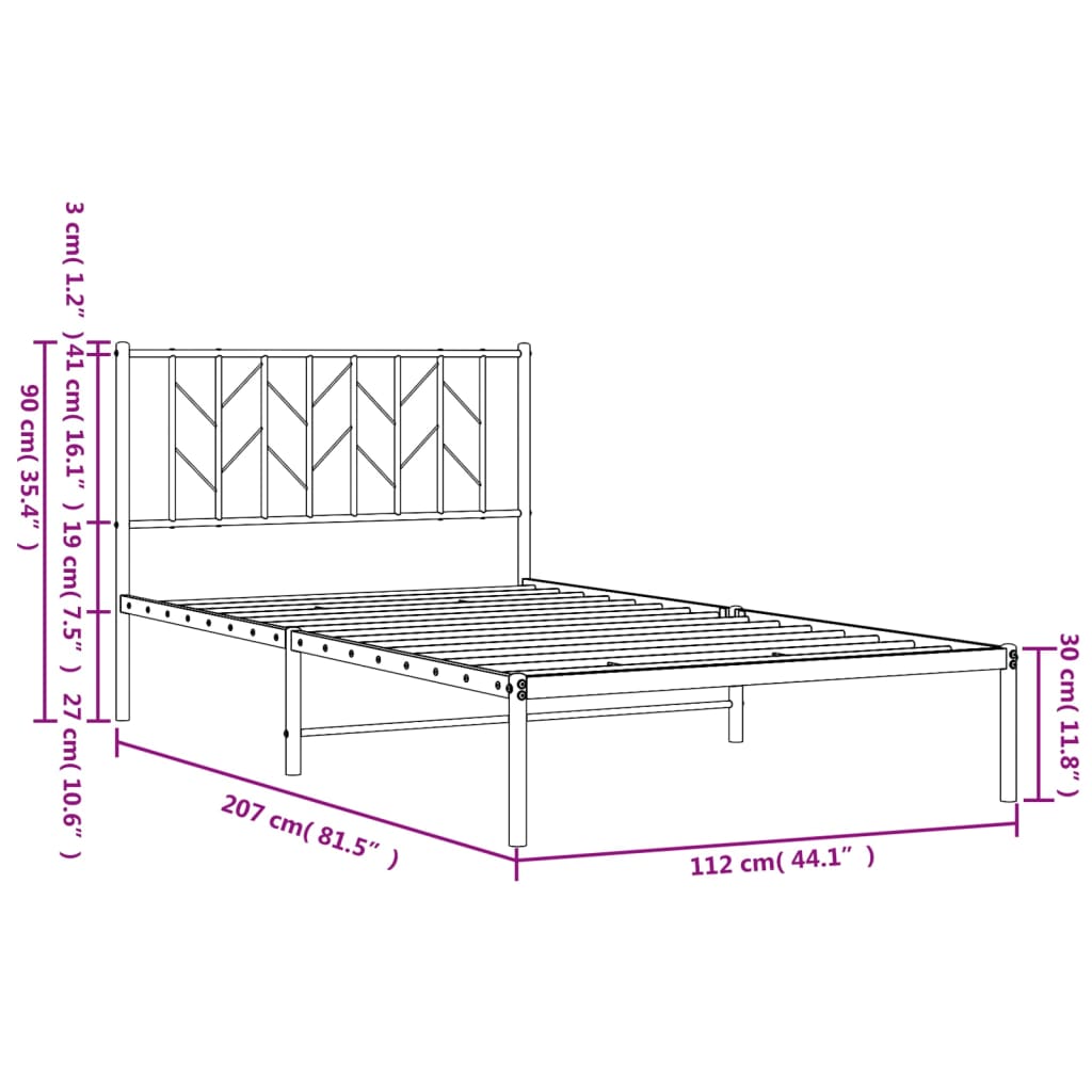 Estrutura de cama com cabeceira 107x203 cm metal preto