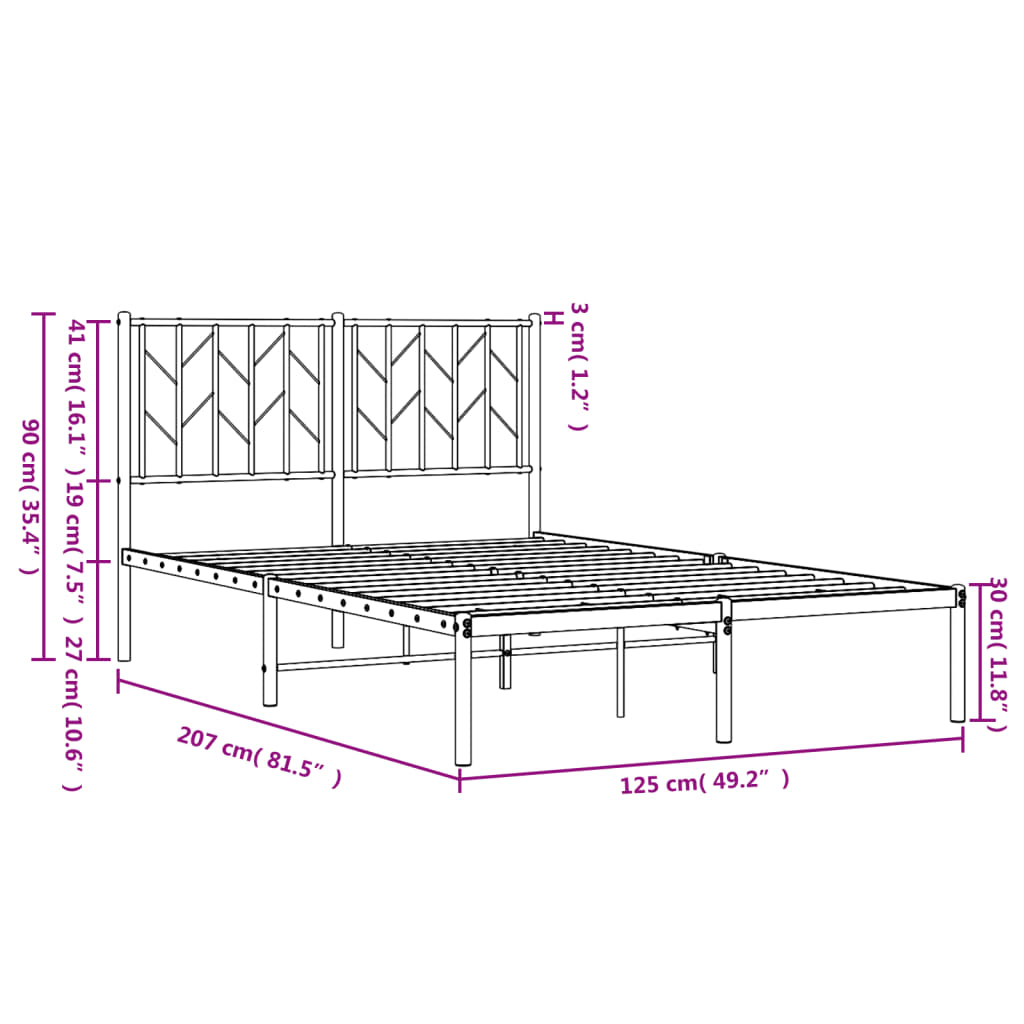 Estrutura de cama com cabeceira 120x200 cm metal preto