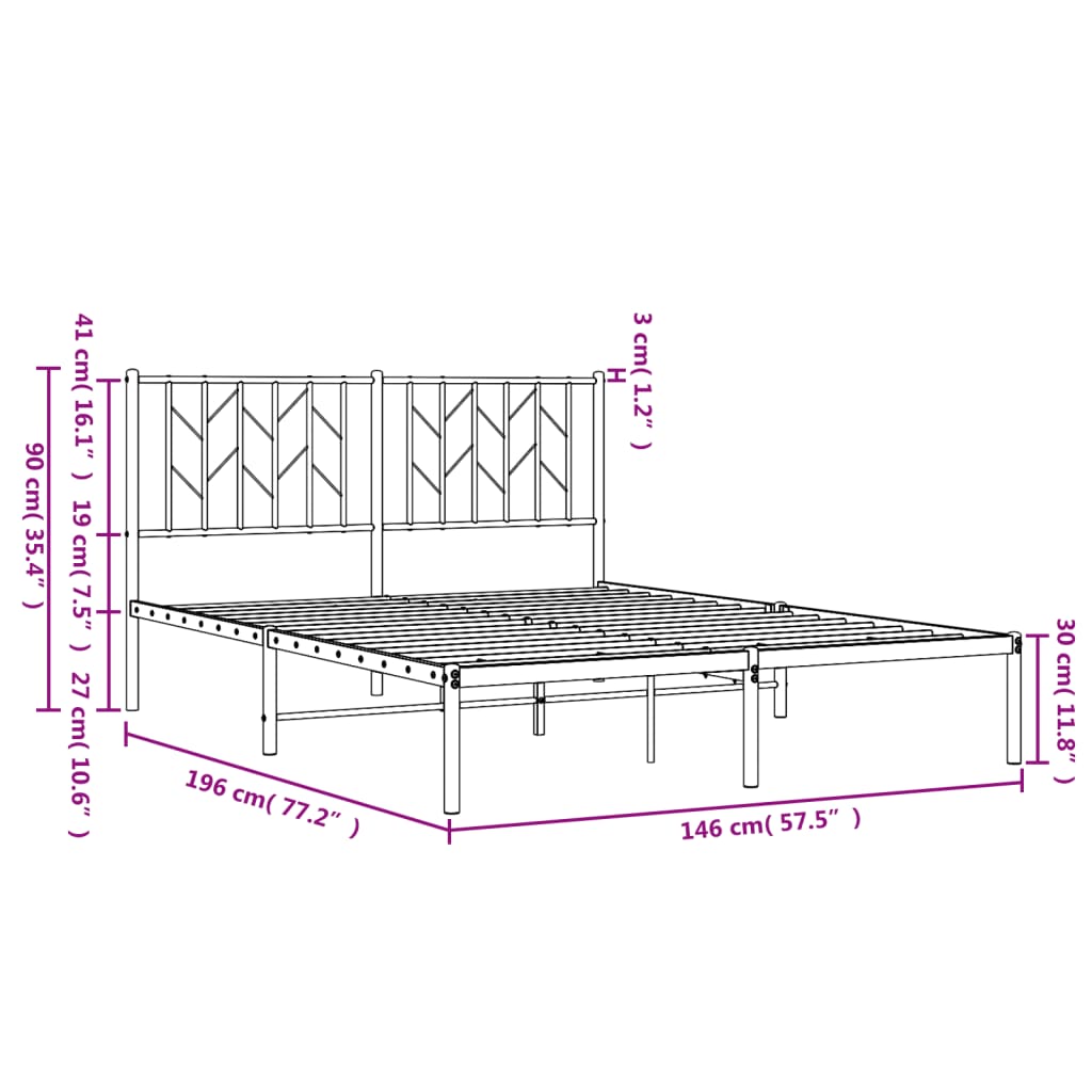 Estrutura de cama com cabeceira 140x190 cm metal preto